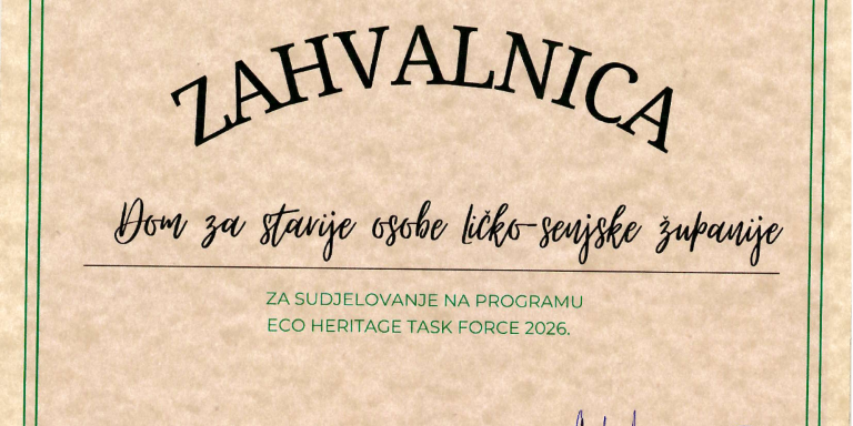 Zahvalnica - ECO HERITAGE TASK FORCE