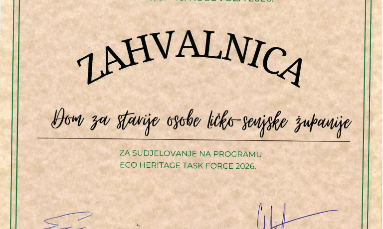 Zahvalnica - ECO HERITAGE TASK FORCE