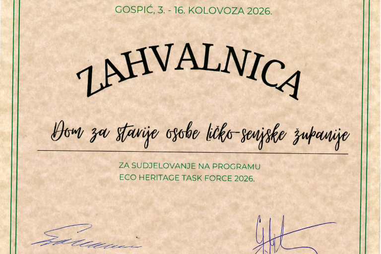 Zahvalnica - ECO HERITAGE TASK FORCE