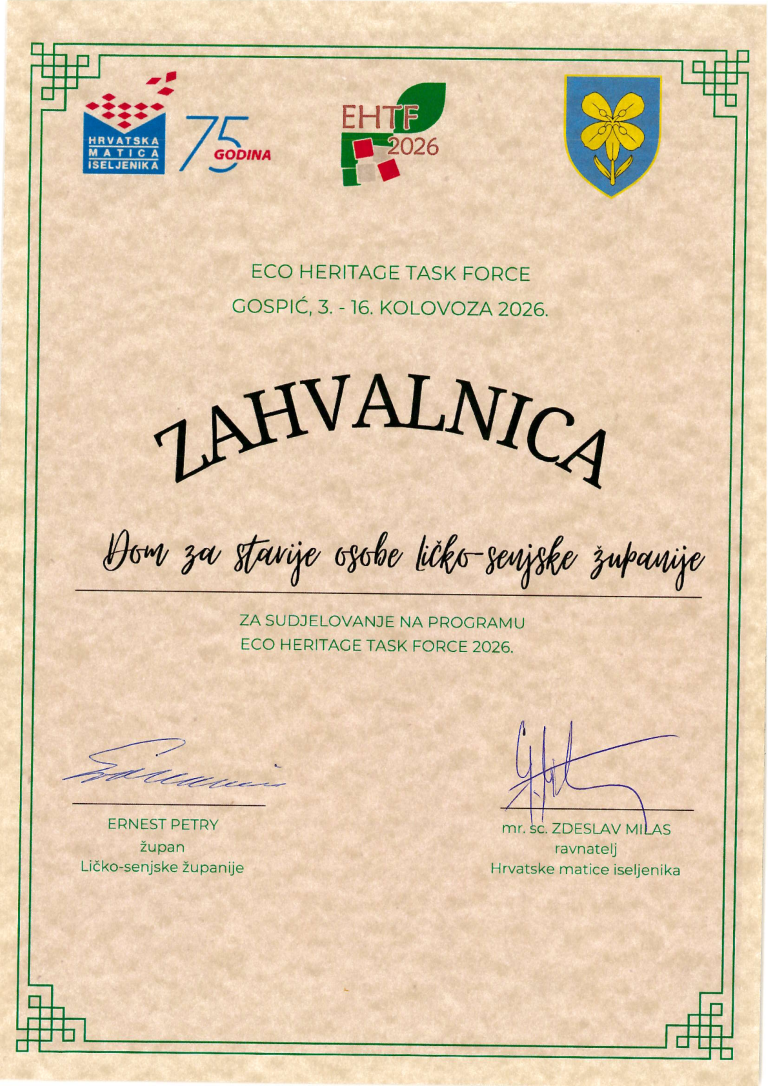 Zahvalnica - ECO HERITAGE TASK FORCE